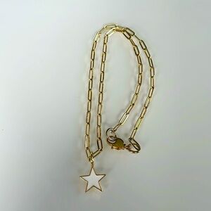 Gold tone paper clip necklace with white star — perfect